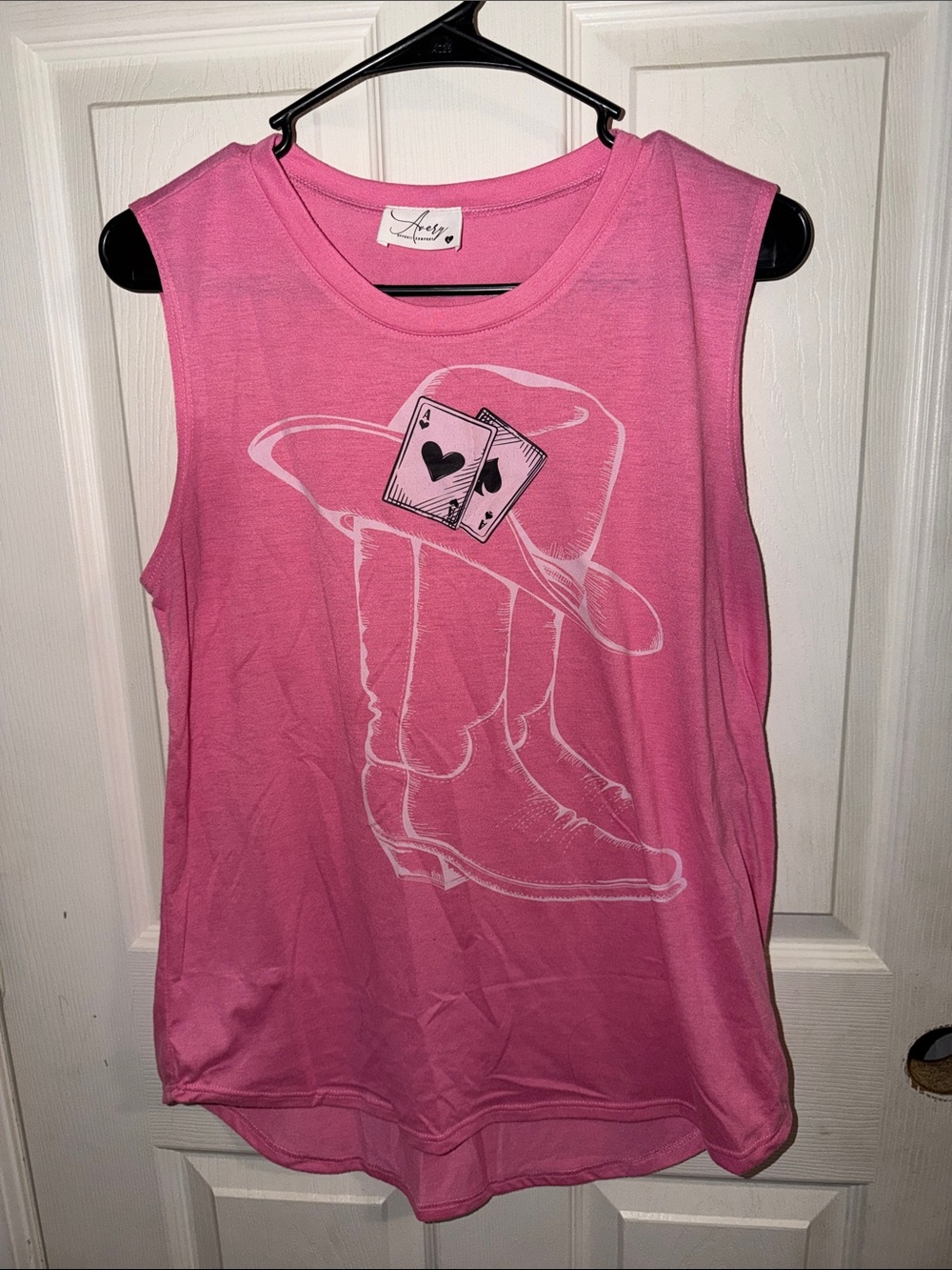 Avery Pink Graphic Tank Top with Cowboy Boots & Cards